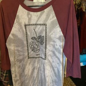 VINTAGE Y2K Obey Maroon and Gray Raglan 3/4 sleeve Tee